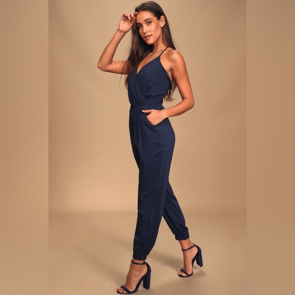 Lulus Learning to Fly Navy Blue Halter Jumpsuit - Picture 3 of 5